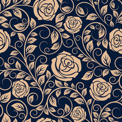 Wandcirkels Bloemenprints patronen Vintage rozenpatroon in romantische stijl  © Vector Tradition