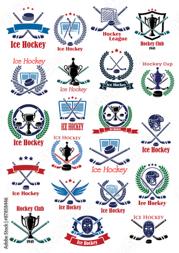 Ice hockey game icons and symbols