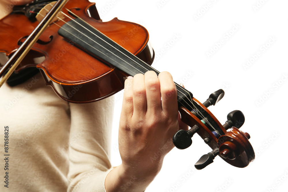 Violinist playing violin isolated on white Violinist playing violin isolated on white