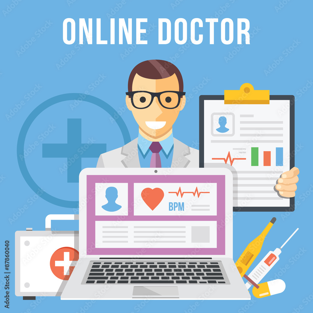Fotografie Online doctor flat illustration concept