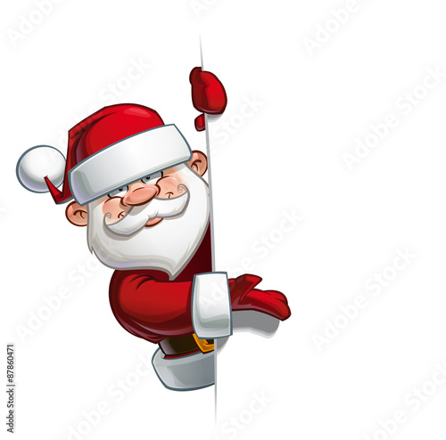 Cartoon vector illustration of a happy Santa Claus showing at a blank space.