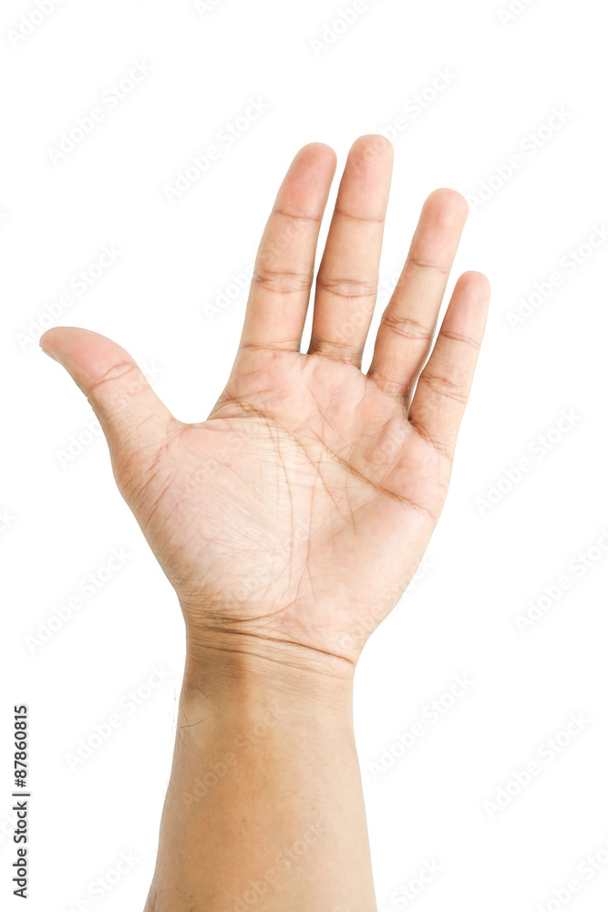 Male hand gesture number five closeup isolated on a white background Male hand gesture number five closeup isolated on a white background