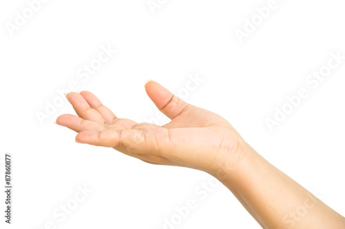 Open palm holding something invisible against pure white background.