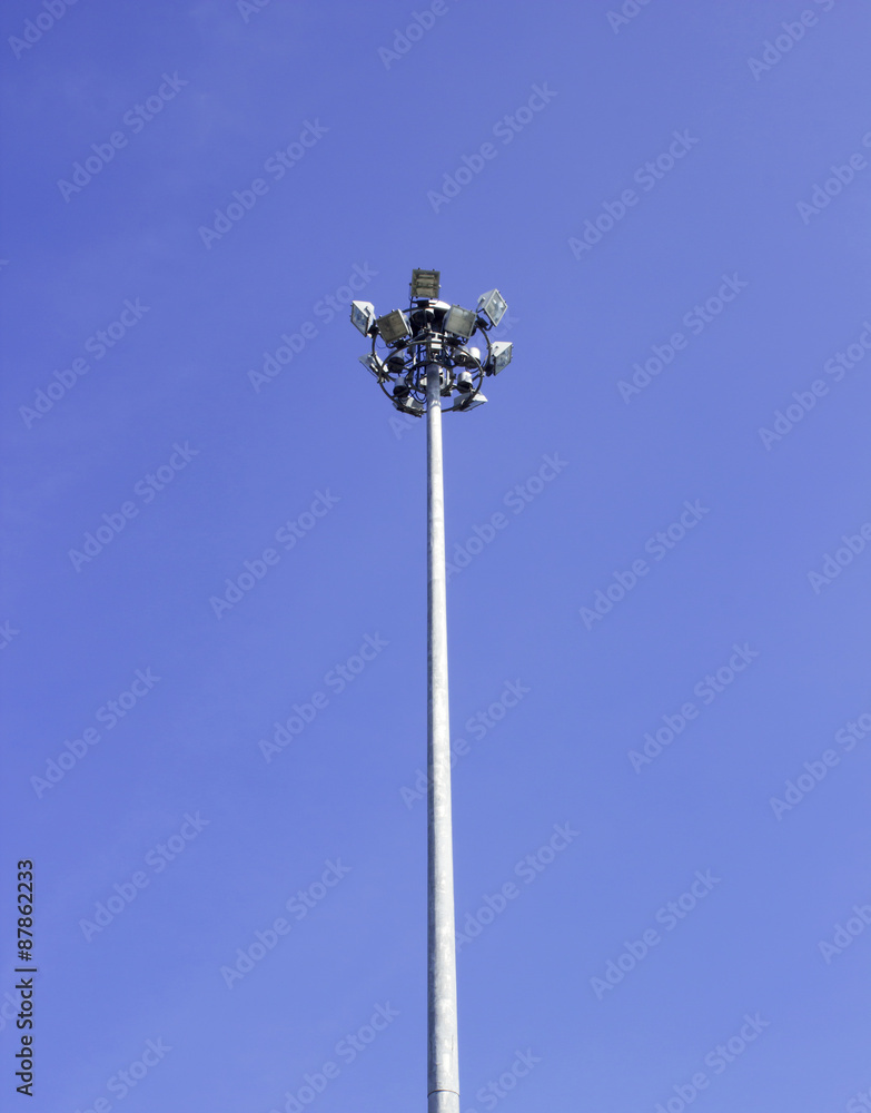 Highway spotlight or floodlight with nice blue sky background