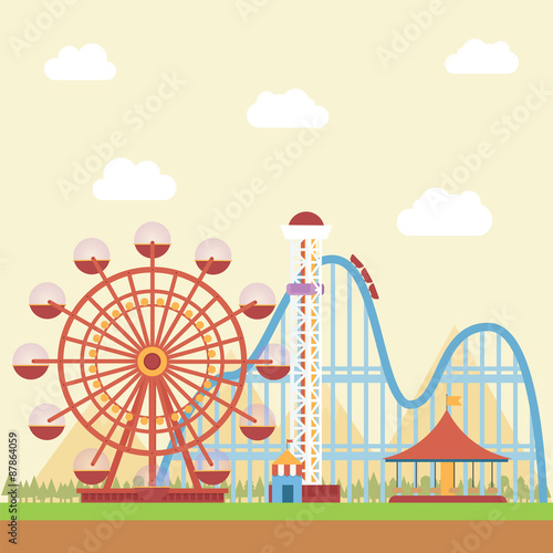 Amusement Park with mountain view in the background
