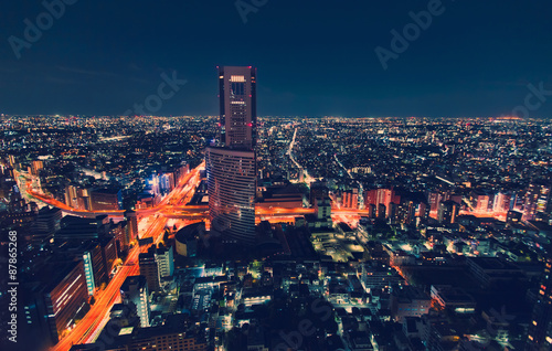 Canvas Print Aerial view cityscape at night in Tokyo, Japan