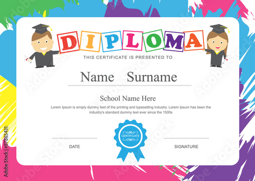 Kids diploma preschool certificate elementary school design temp