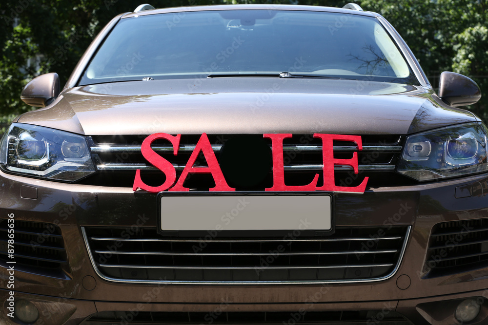 For sale sign on windshield of car. For sale sign on windshield of car.