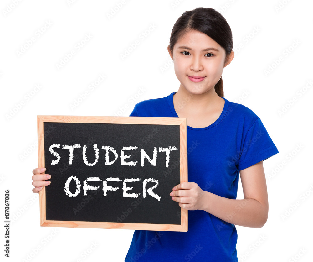 Asian student show with blackboard phrase student offer Asian student show with blackboard phrase student offer