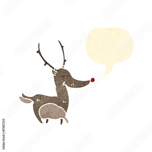 retro cartoon reindeer with speech bubble