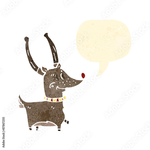 retro cartoon reindeer with speech bubble