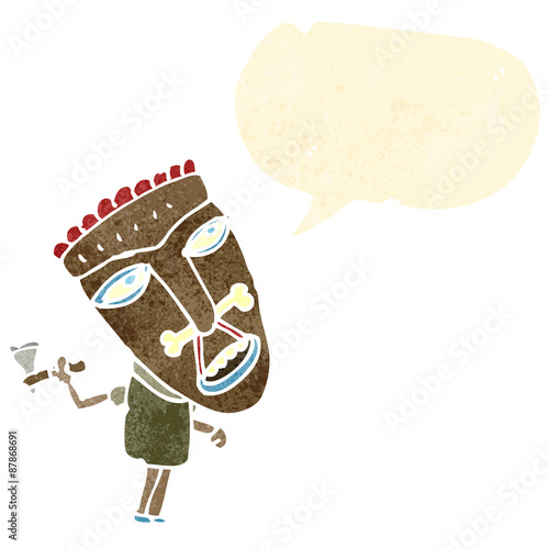 cartoon canibal shaman with speech bubble