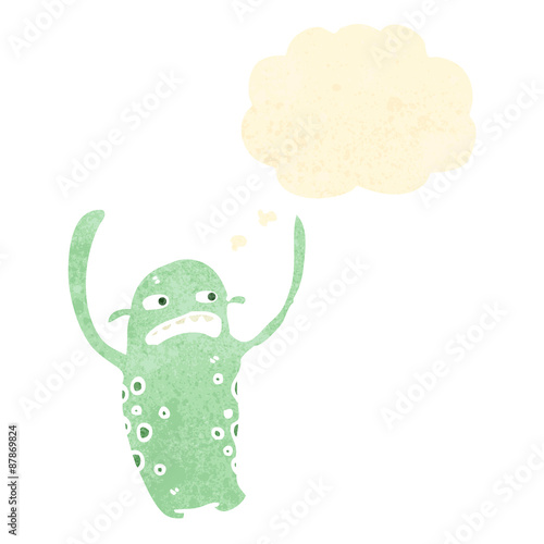 retro cartoon alien with thought bubble