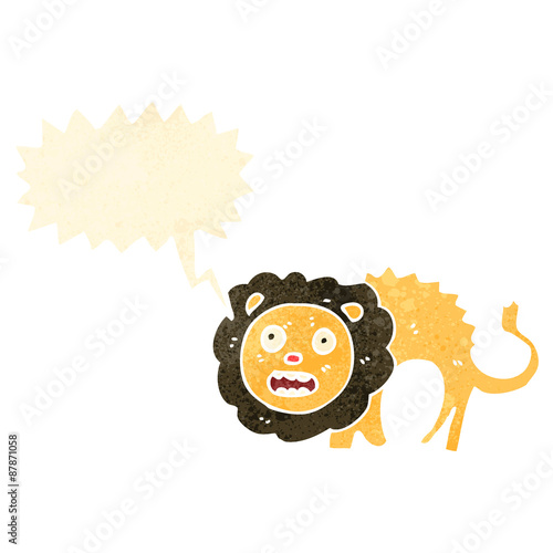 cartoon cowardly lion with speech bubble photo