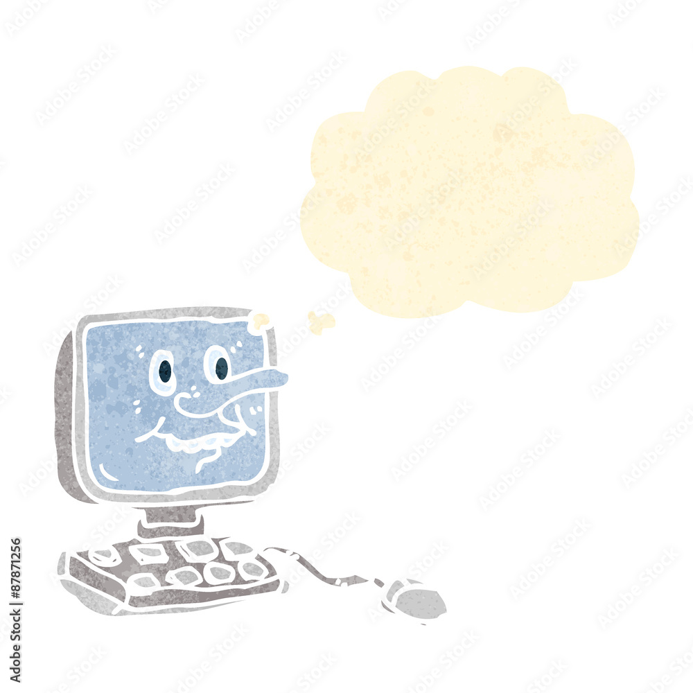 retro cartoon computer with thought bubble retro cartoon computer with thought bubble