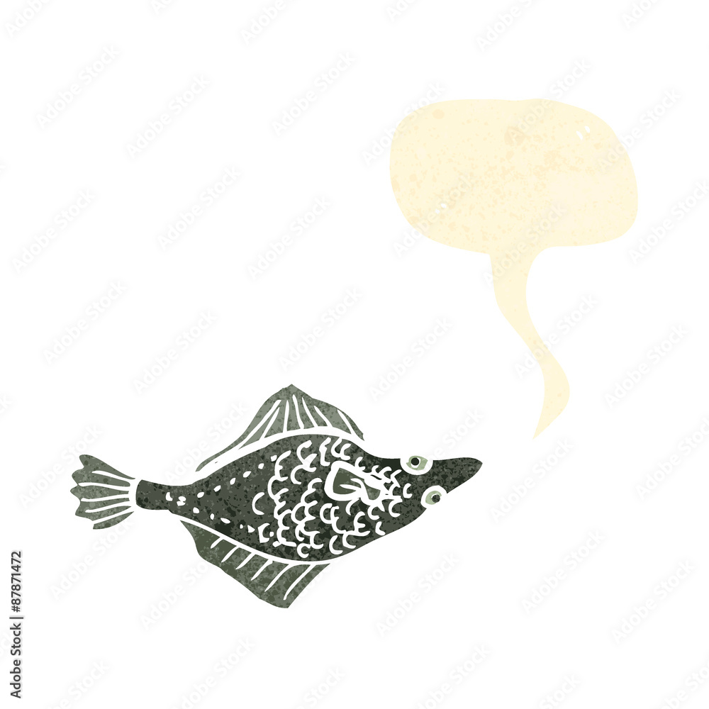 retro cartoon flatfish with speech bubble