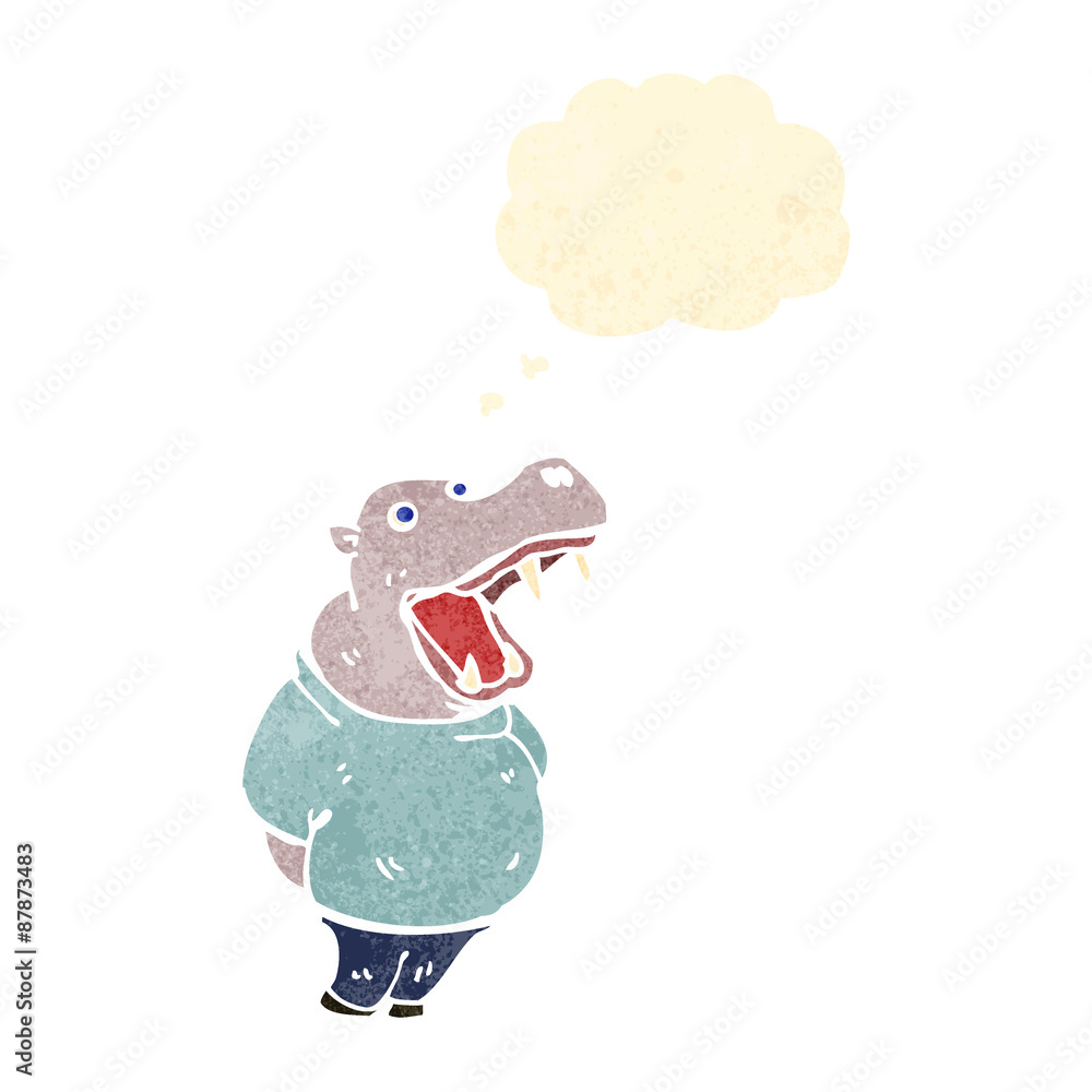 retro cartoon hippo with thought bubble retro cartoon hippo with thought bubble