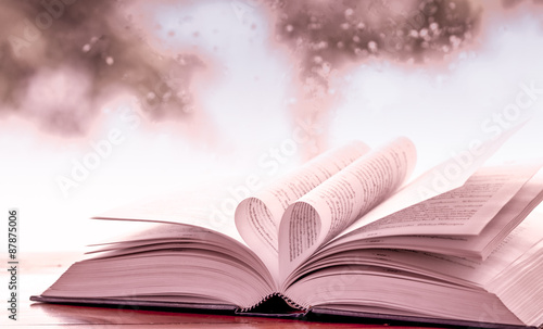 Heart book page on rainy day window background