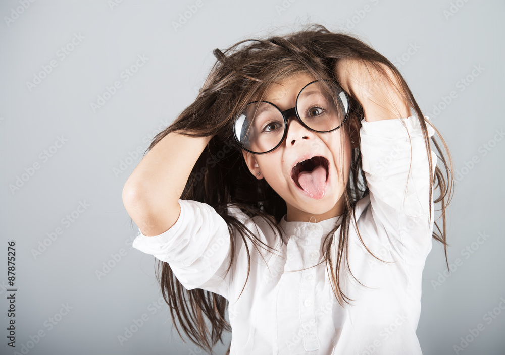 Φωτογραφία Funny crazy girl, studio shot, gray background