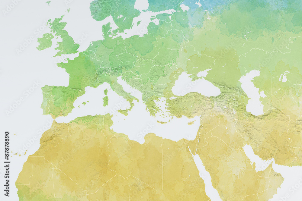 Mappa Europa, Africa e Medio Oriente, disegnata a  mano, acquarello - obrazy, fototapety, plakaty 