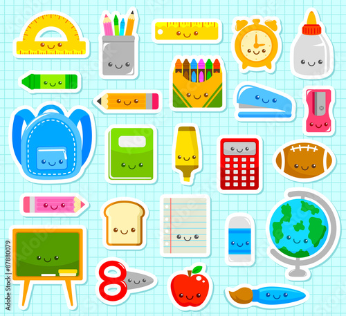 collection of cute cartoon school supply items