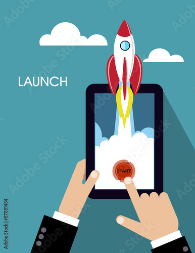 Flat rocket icon. concept of new business project and launch a new innovation product on a market.