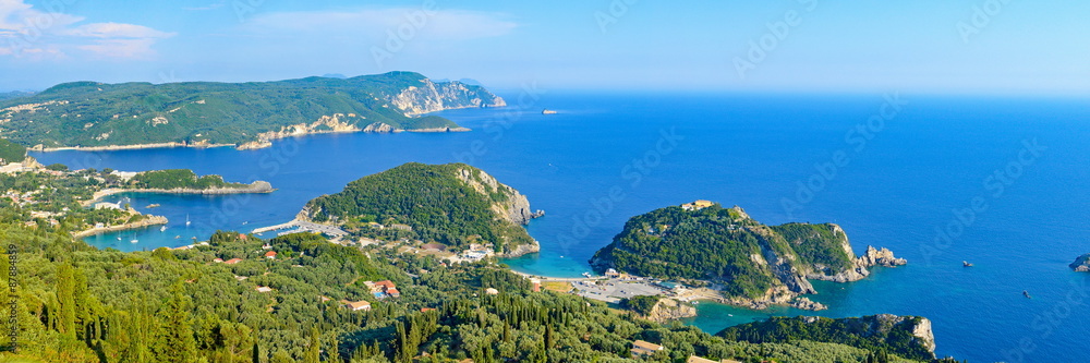 Panoramic view at Paleokastrica bay at Corfu Greece