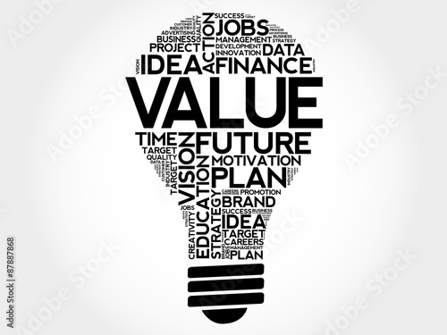 VALUE bulb word cloud, business concept