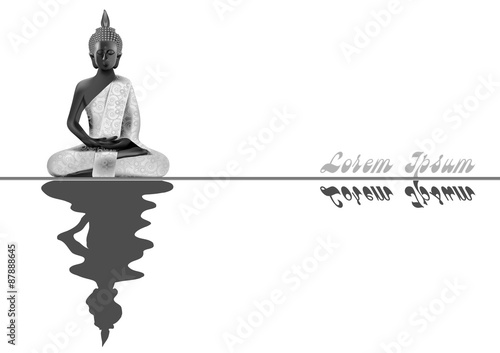 Meditating Buddha posture in silver and black colors with reflec