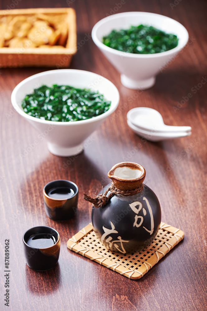 Japanese Sake set and soup from seaweed Japanese Sake set and soup from seaweed