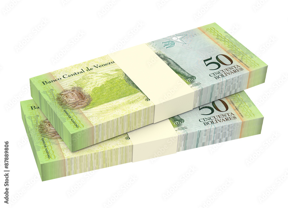 Venezuelan Bolivares isolated on white background. Computer generated 3D photo rendering. Venezuelan Bolivares isolated on white background. Computer generated 3D photo rendering.