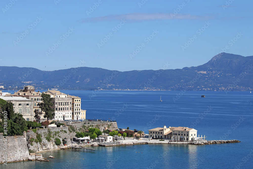 Corfu town and sea landscape Greece