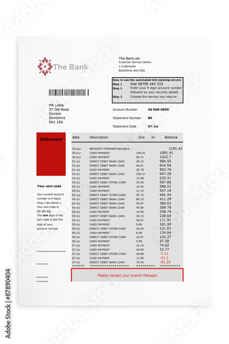 Bank and credit card statement
