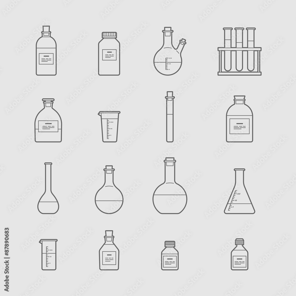 chemical glassware icons set. chemical glassware icons set.
