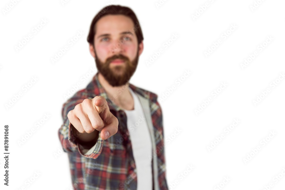 Handsome hipster pointing at camera Handsome hipster pointing at camera