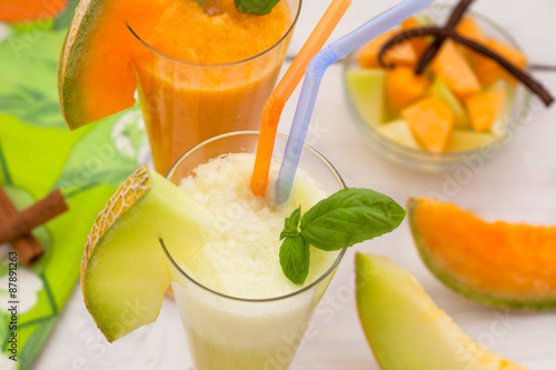 Melon smoothies with fresh melon