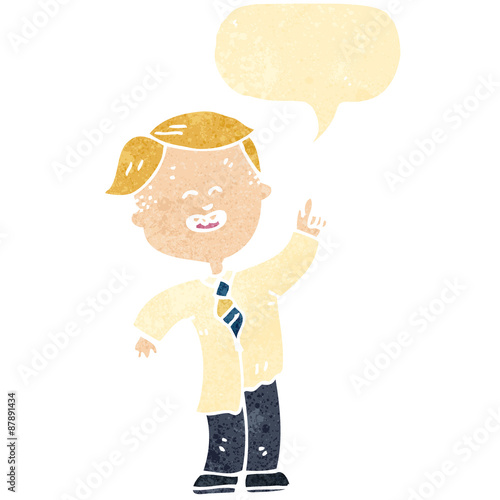 retro cartoon schoolboy with speech bubble