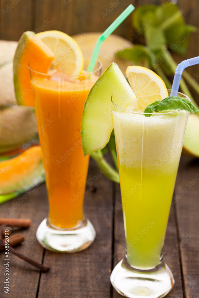 Two glasses of refreshing melon juices