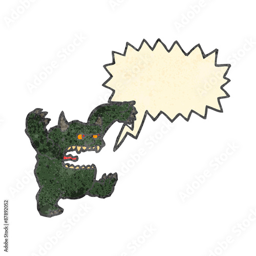 retro cartoon hairy monster with speech bubble