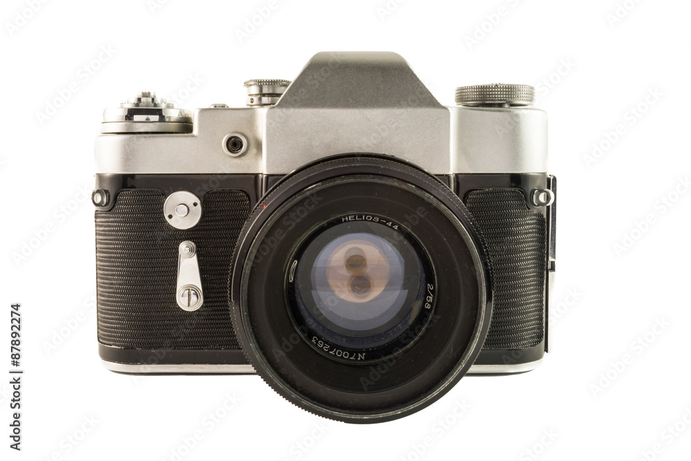 Retro black camera and film