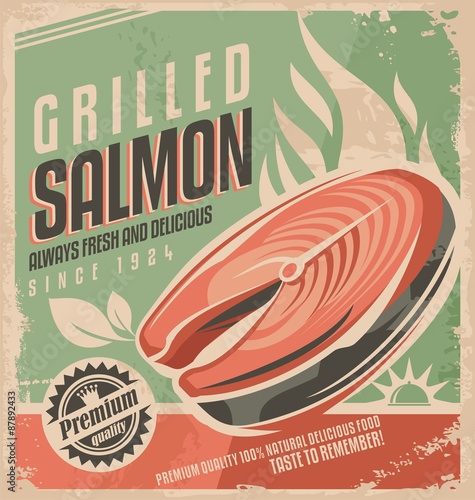 Grilled salmon retro poster design