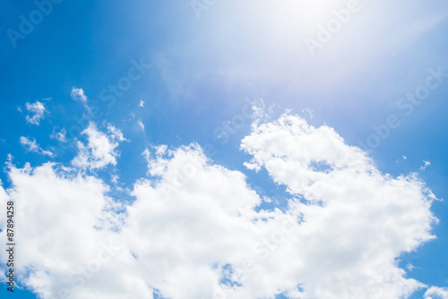 Blue sky with clouds and sun.