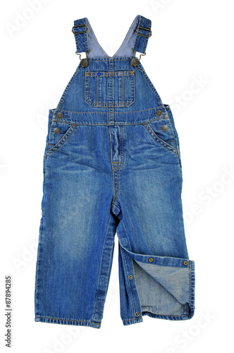Children denim overalls isolated on white background