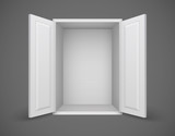 Empty white box with open doors and nothing inside. Eps10