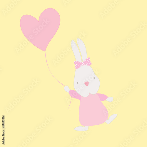 Cute rabbit bunny with heart shape balloon.
