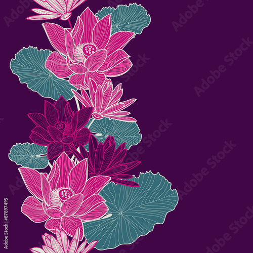 Fototapeta Naklejka Na Ścianę i Meble -  Vector seamless nature background with hand drawn beautiful pink
