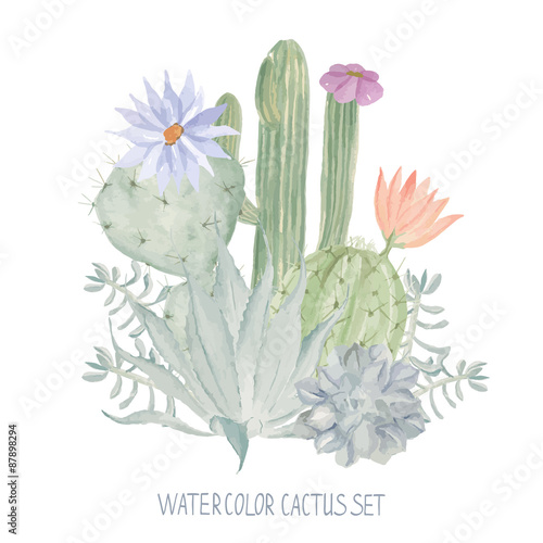 Watercolor print for textile, wallpaper. Cactus pattern