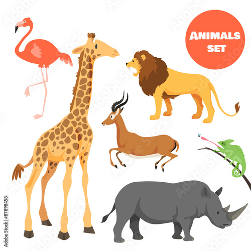 Cute african animals set for kids in cartoon style. Suitable for