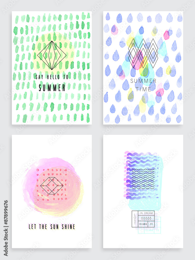 Hand drawn watercolor set of cards. Hand drawn watercolor set of cards.