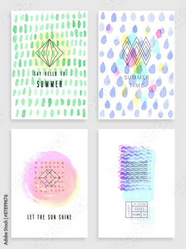 Hand drawn watercolor set of cards.